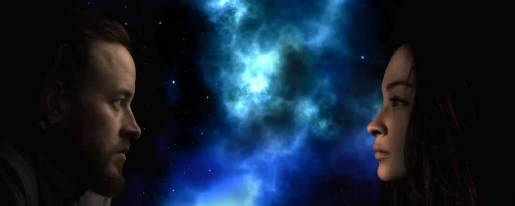 person making eye contact to impress someone