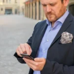 Well-dressed man in a suit checking his phone, featured in the article 'Who Is Calling From 14075830183? What You Need to Know About This Mysterious Florida Number.