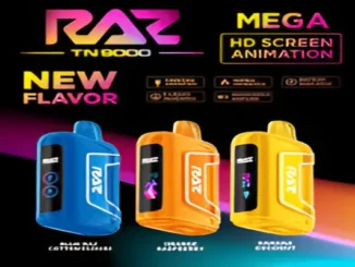 Raz Vape devices in blue, orange, and yellow, highlighting the vibrant colors and ultimate vaping experience with unmatched flavors.