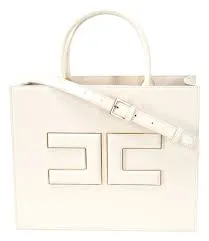 Beige Elisabetta Franchi tote bag with debossed logo and shoulder strap.