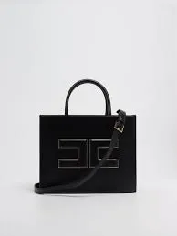 Black Elisabetta Franchi bag with silver-toned logo and shoulder strap.