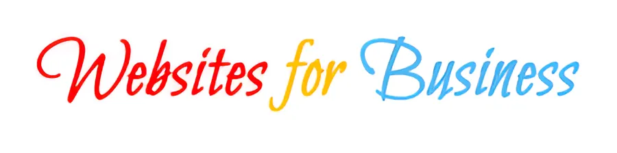 The phrase "Websites for Business" in a flowing, handwritten-style font, with "Websites" in red, "for" in yellow, and "Business" in blue.