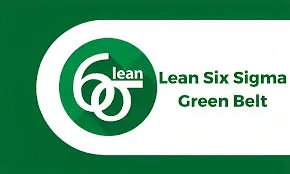 Green and white Lean Six Sigma Green Belt logo with the "6σ" symbol and "lean" text, signifying the certification.