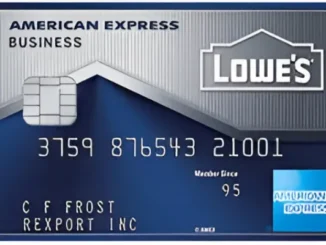 A Lowe's Business American Express credit card with the Lowe's logo and American Express branding clearly visible.