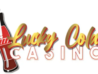 Lucky Cola Casino logo featuring a vintage red soda bottle and the words "Lucky Cola Casino" in stylized gold and red text.