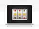 A laptop displaying an online slot machine with three reels showing gold stars, symbolizing online casino gaming and potentially a winning combination.