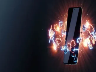 A smartphone glowing with vibrant, neon-lit casino game icons like card suits, dice, and slot machine symbols, against a dark background, representing popular online casino games.