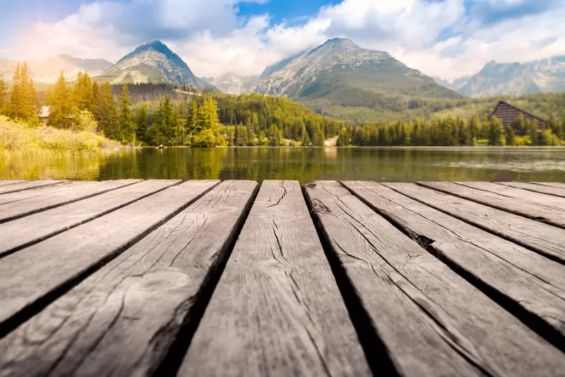 deck and mountains landscape