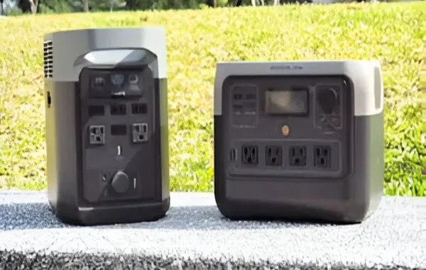 Waterproof Power Supply: Ready for Any Environment Two portable power stations, one upright and one horizontal, sit outdoors against a grassy background.