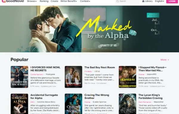 Screenshot of the GoodNovel digital reading platform homepage, showcasing popular novel titles, a contest, and genre categories, symbolizing the rise of digital reading habits.