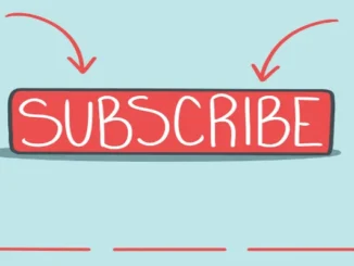 A hand-drawn illustration of a red button with the word "SUBSCRIBE" on it, with two red arrows pointing down.