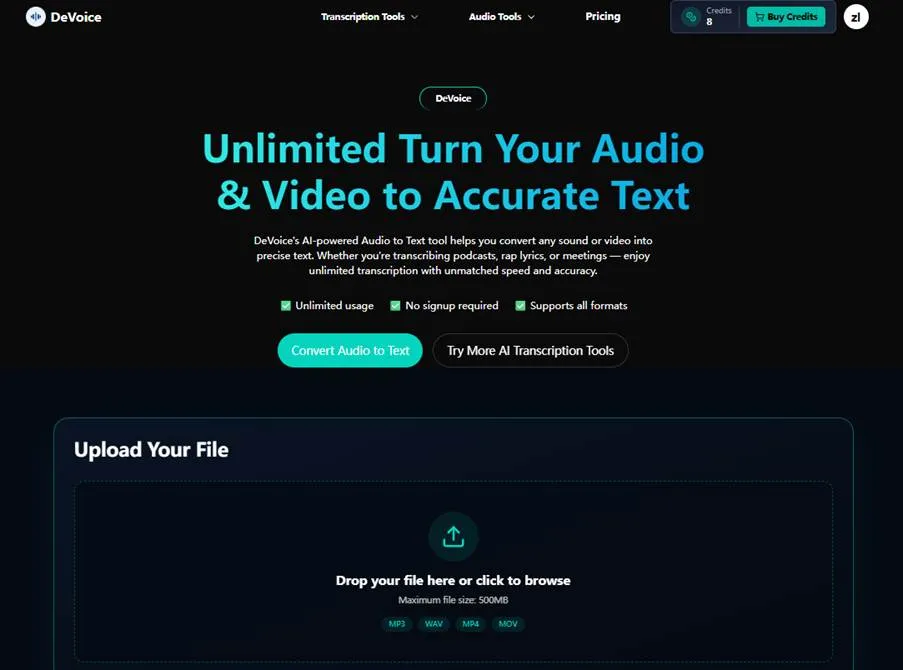 Unlimited turn your audio & video to accurate text