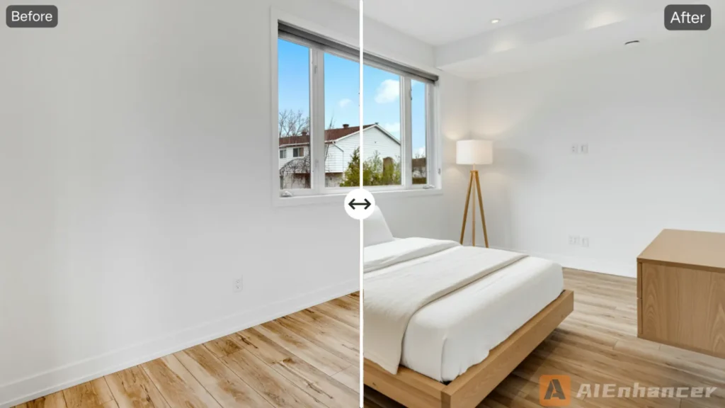 AIEnhancer interior photo before and after