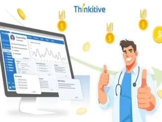 An illustration of a doctor giving a thumbs up next to a computer screen displaying a custom EHR dashboard with falling gold coins, symbolizing cost savings.