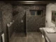 A sleek, floor-to-ceiling custom glass shower partition in a rustic bathroom with stone walls and wood-plank flooring.