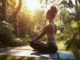 A woman practicing yoga in a sunlit garden, embodying the peace that comes when you learn to feel good in your skin.