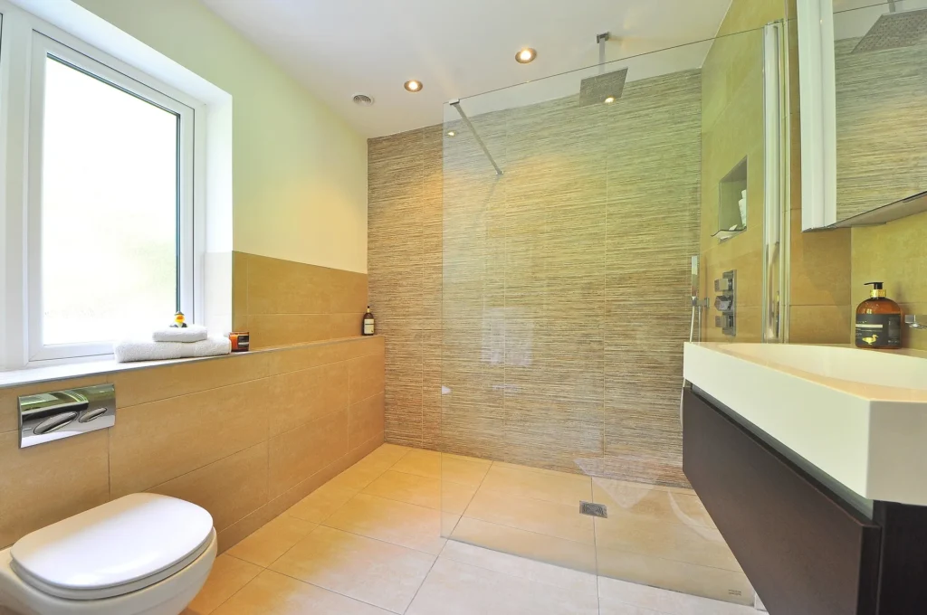 Modern bathroom with custom frameless glass shower