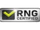 A silver rectangular badge with a yellow checkmark in a black box on the left, and the bold text "RNG CERTIFIED" on the right.