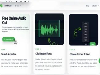 Waveform interface of a free online audio cutter showing a selected MP3 segment being trimmed without a signup.