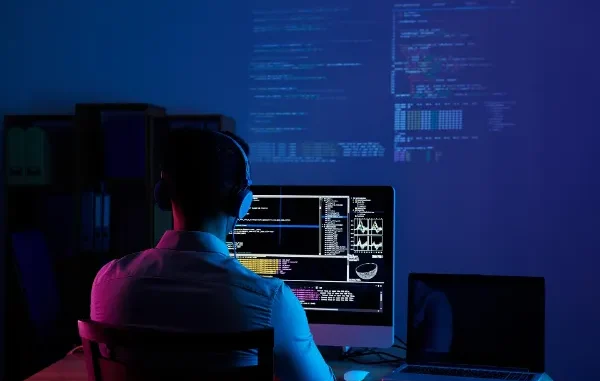 A software developer sitting at a desk with multiple monitors displaying code, terminal windows, and cloud infrastructure dashboards, representing the modern DevOps workflow in 2026.