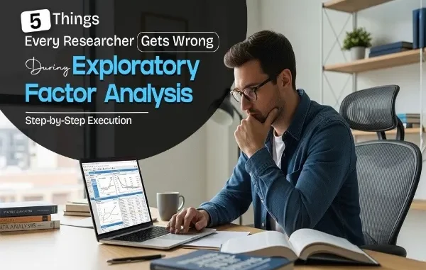 A conceptual illustration showing a researcher analyzing a complex network of data nodes to identify latent factors, highlighting the transition from raw data to clear factor structures.