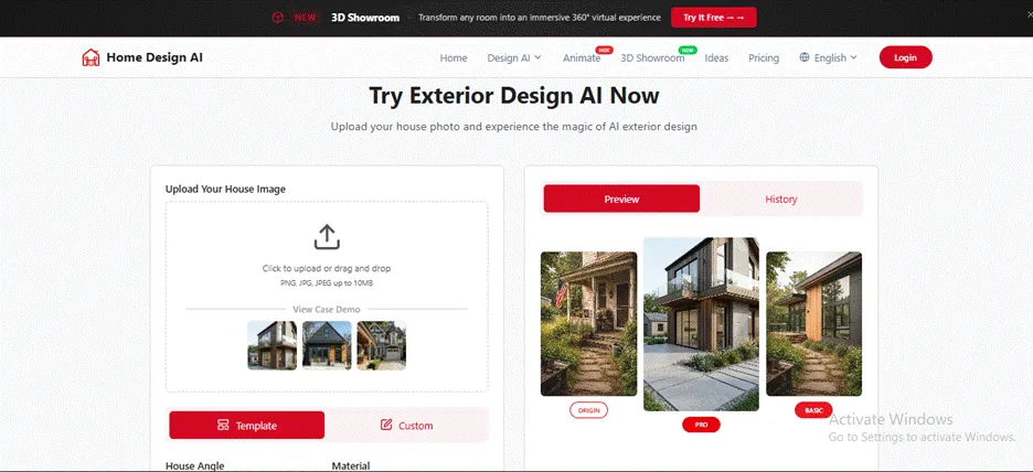 Home Design AI Exterior Makeover Interface