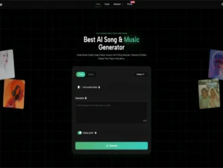 A professional interface of an AI music generator platform featuring a "Simple" and "Custom" mode toggle, a description box for entering music styles, and a prominent "Generate" button against a dark, grid-patterned background.