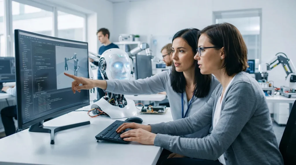 Girls on computer preparing Generative AI Course