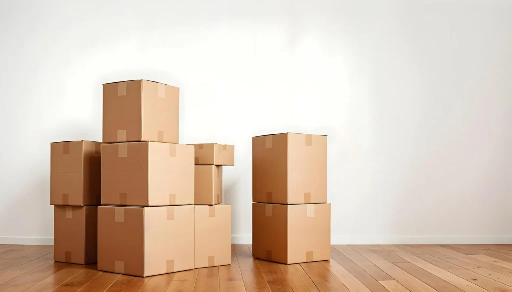 rganized Moving Boxes in an Empty Room