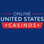 Official logo for Online United States Casinos featuring white and red text against a navy blue background with patriotic star accents.
