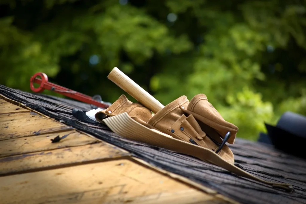 Professional Roofing Tools on Residential Roof