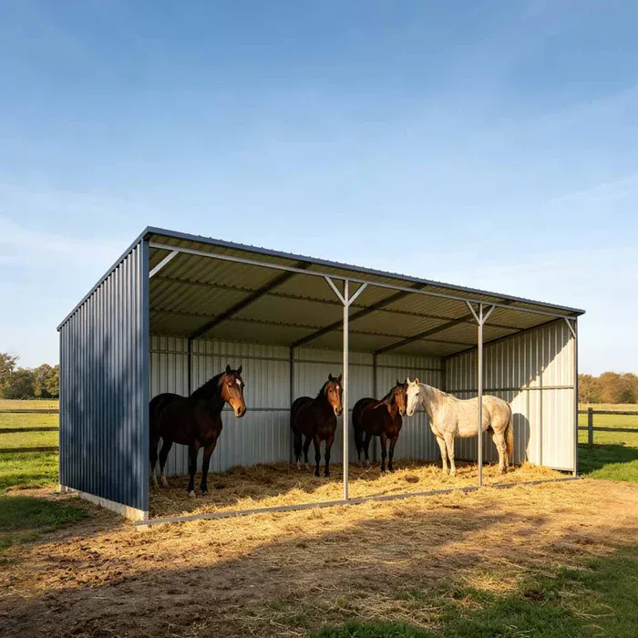 Modern Steel Run-In Shed for Equine Shelter