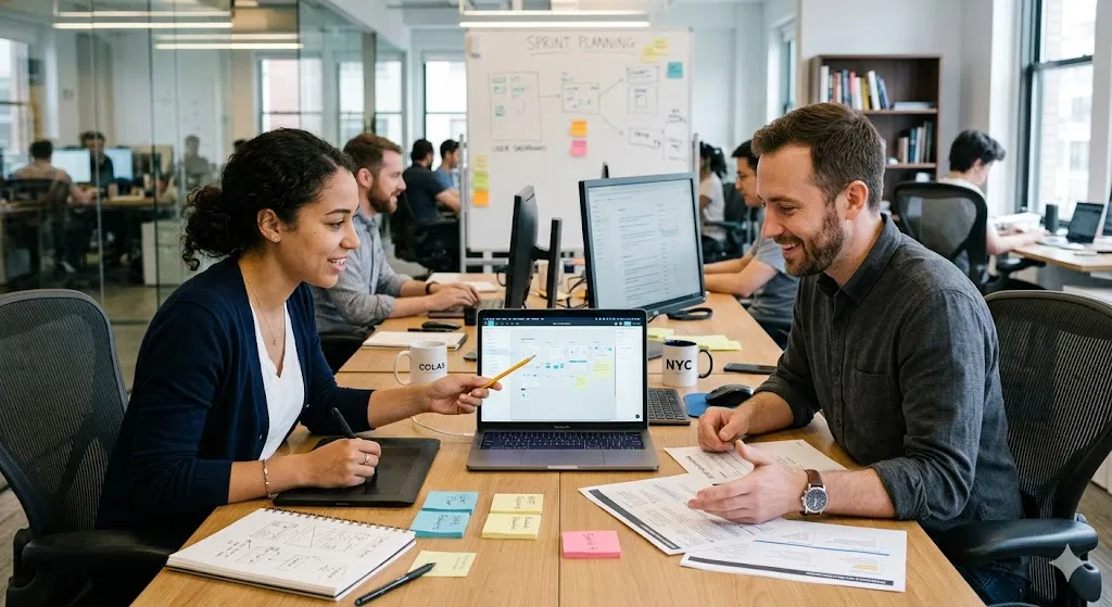 Product designer + product manager collaborating
