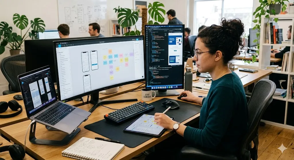 Professional working across UX tools