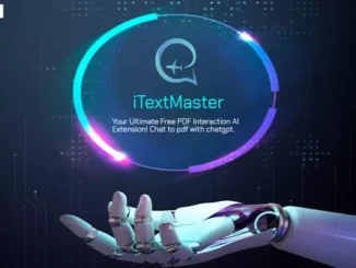 A robotic humanoid hand holding a glowing holographic ring displaying an AI landing page tool logo and text on a digital tech background.