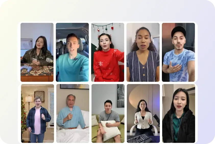 A grid layout displaying various realistic AI-generated human avatars representing diverse ethnicities, age groups, and clothing styles.