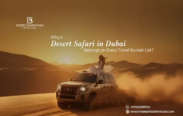 A woman in a white dress sitting on top of a 4x4 SUV during a dune bashing desert safari in Dubai at golden hour.