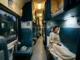 A candid photograph from inside an Indian Railways Second Class AC (2A) sleeper coach at night, focusing on a woman resting comfortably on a lower berth with a blanket, travel pillow, and noise-canceling earbuds. The window shows a blurred night scene outside.