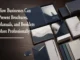 A collection of elegantly designed corporate brochures, spiral-bound manuals, presentation folders, and booklets arranged neatly on a dark wooden desk.