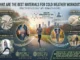 An informative guide breaking down cold-weather workout materials including bamboo fabrics, merino wool, elastane blends, and cotton-bamboo blends, featuring runners and athletes outdoors.