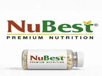 NuBest Premium Nutrition logo displayed above a clear supplement bottle filled with capsules.