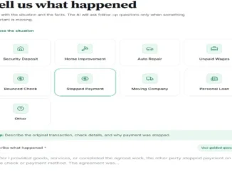 A screenshot of an online demand letter generator tool prompting the user to choose a situation, with options including Security Deposit, Home Improvement, and Unpaid Wages.