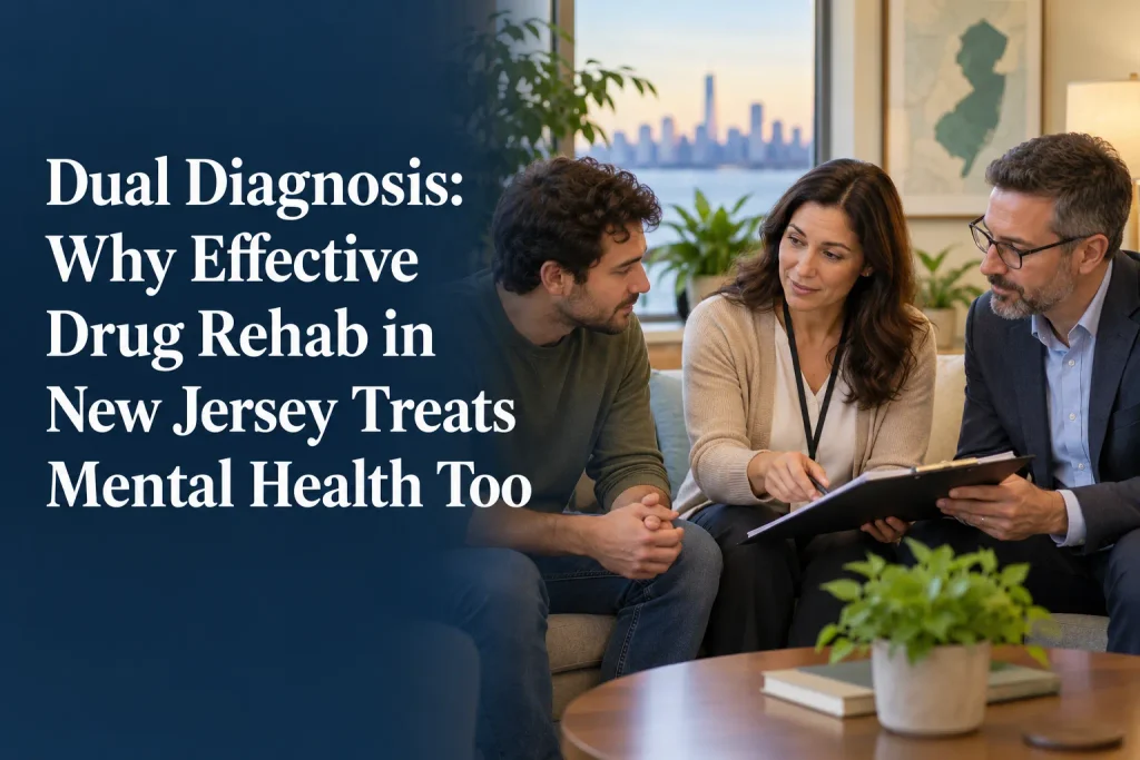 Therapists reviewing a treatment plan with a patient during a counseling session in an office.