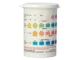 White plastic bottle container showing a color comparison reference chart for testing free chlorine, total alkalinity, pH, and total hardness in pool and spa water.