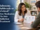 A healthcare professional discussing three medication-assisted treatment options with a patient using a visual comparison chart.